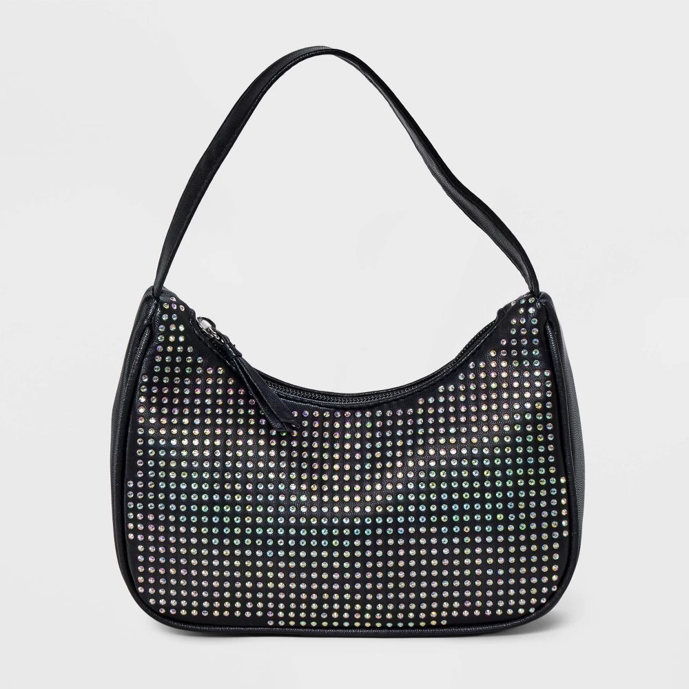 Art Class Rhinestone Shoulder Bag Black Mini Hobo Purse NWT